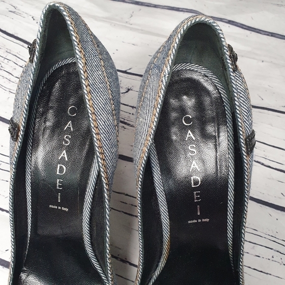Casadei Made In Italy Denim Pointy Toe Stiletto Pumps Size 10 EU 40 - Picture 8 of 13